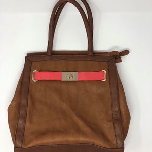 Aldo Brown Purse Red Accent Gold Buckle